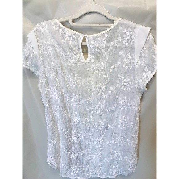 Pleione Embroidered Cotton Crinoline Cap sleeve blouse size Lg - Picture 2 of 6